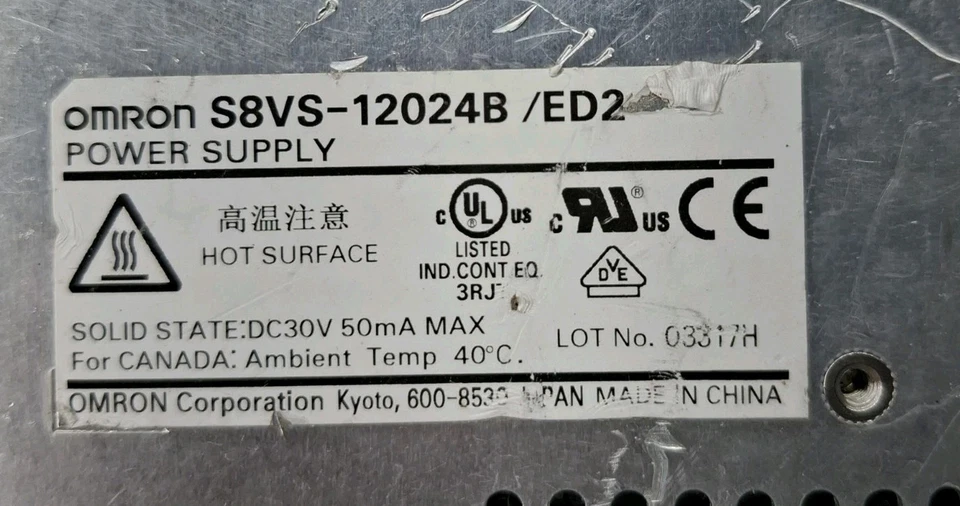 USED WORKING OMRON S8VS-12024B 100-240VAC POWER SUPPLY 24VDC 5A S8VS12024B